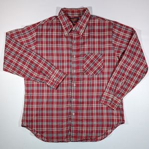 Vintage 70s Moving Up Sz Large Red Plaid Long Sleeve Button up Dress Shirt